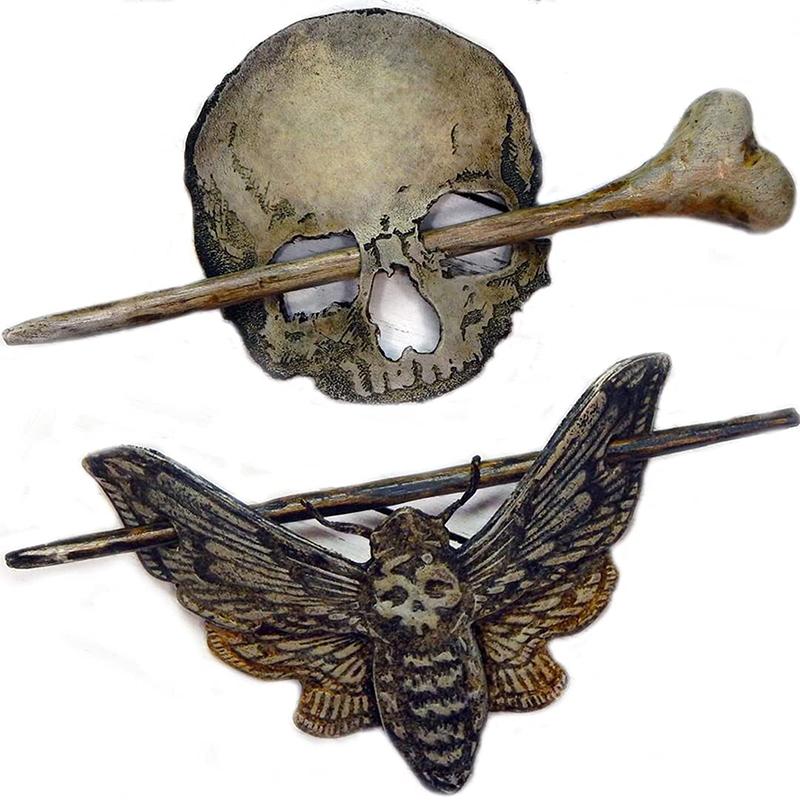 Death Moth/Skull Hair Pin Stick Slide with Faux Bone