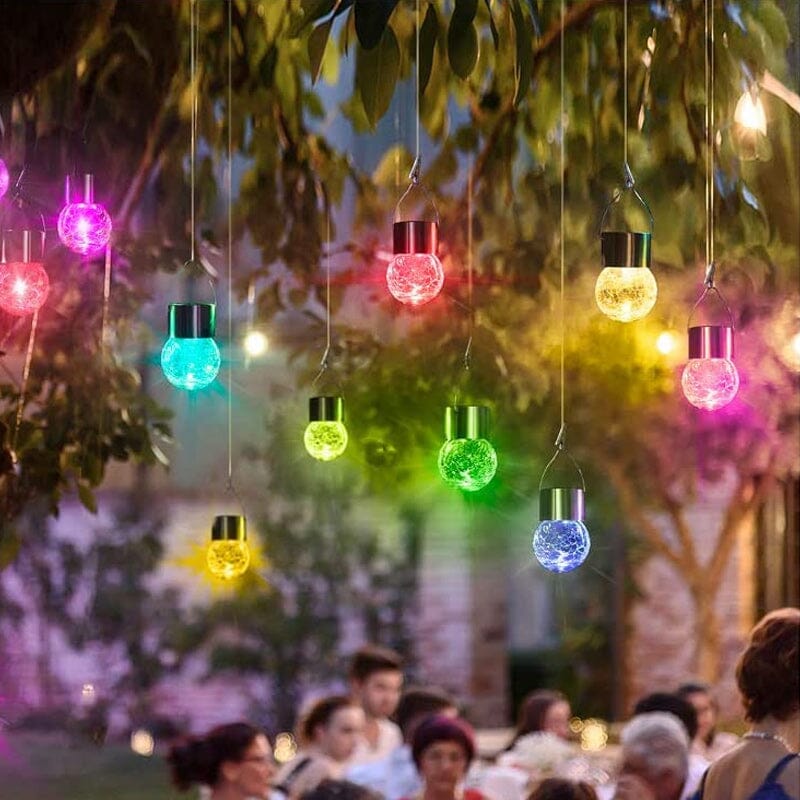 Multicolor Crackle Glass Hanging Solar Lights