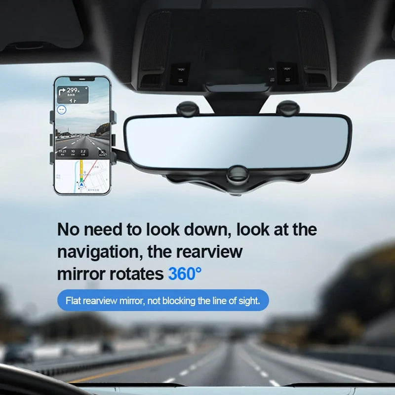 Multifunctional 360 Rotatable Car Rearview Mirror Phone Holder