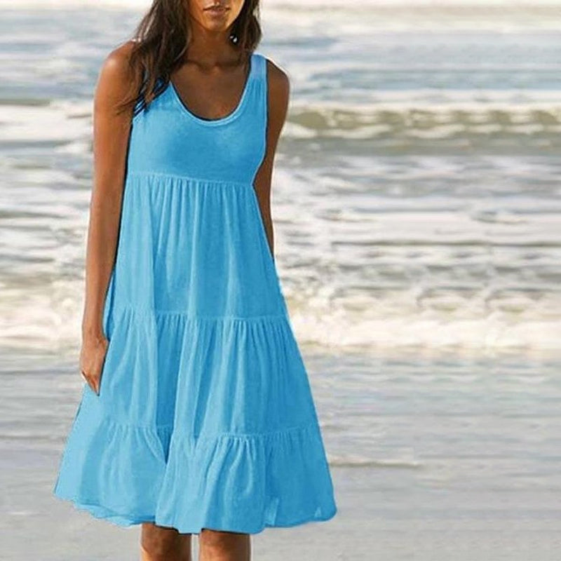 Paneled Solid Sleeveless Beach Midi Dress