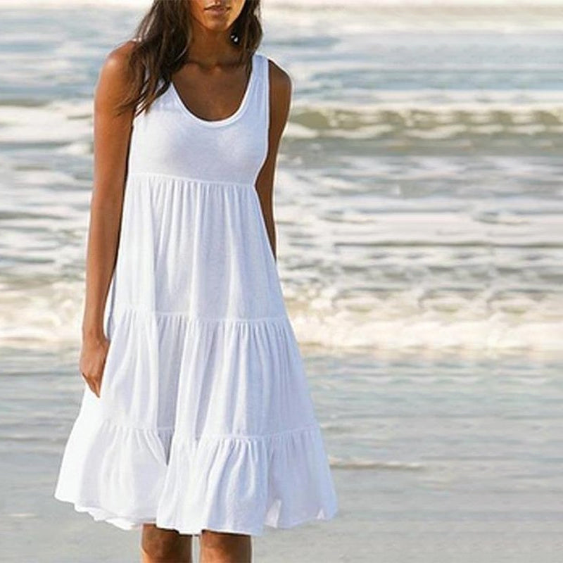 Paneled Solid Sleeveless Beach Midi Dress