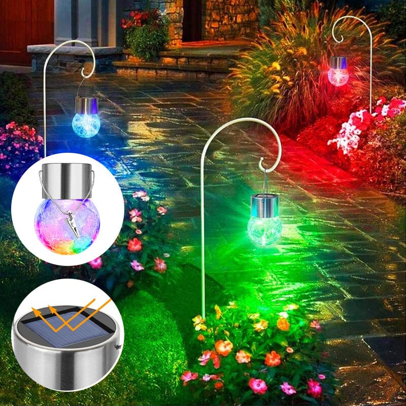 Multicolor Crackle Glass Hanging Solar Lights